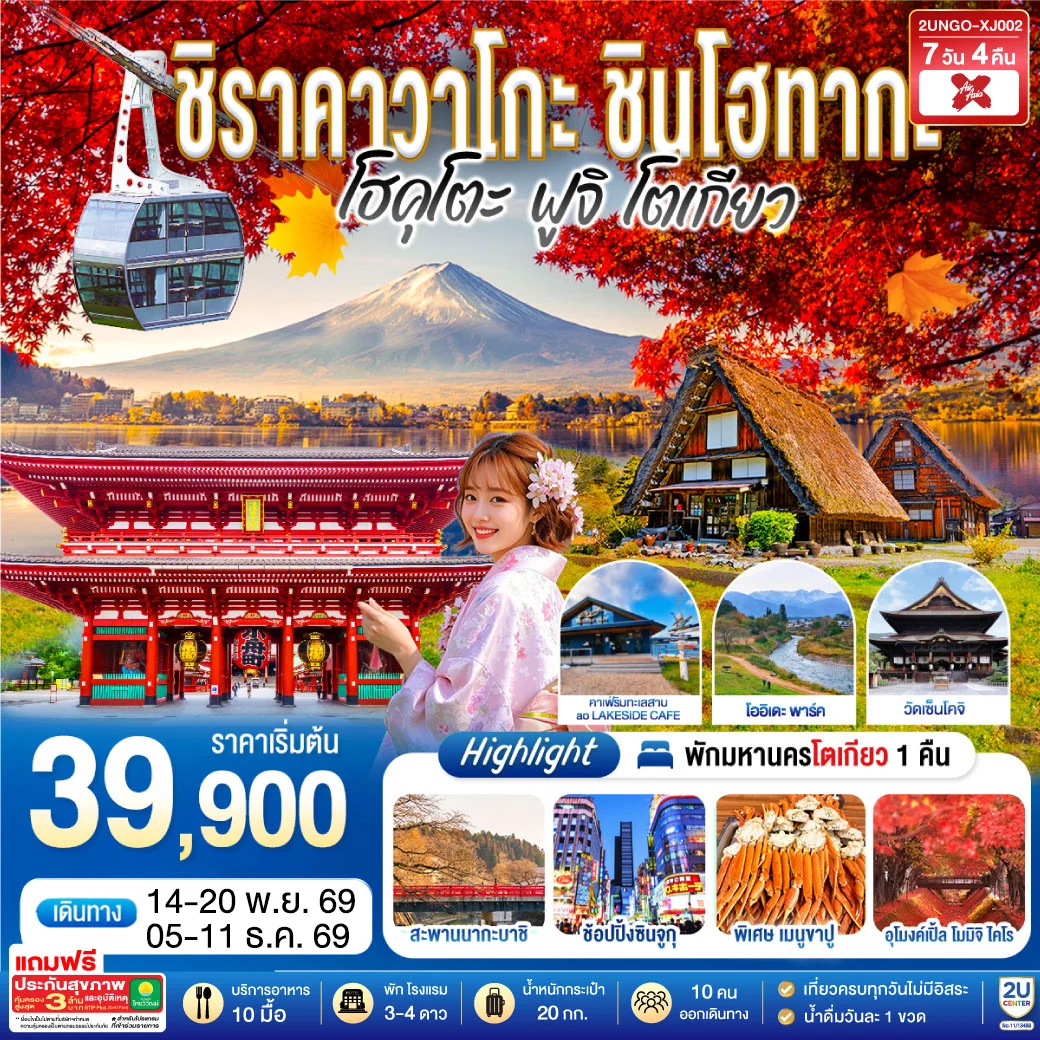 ทัวร์ญี่ปุ่น ชิราคาวาโกะ ชินโฮทากะ โฮคุโตะ  ฟูจิ โตเกียว  7วัน 4คืน (XJ)
